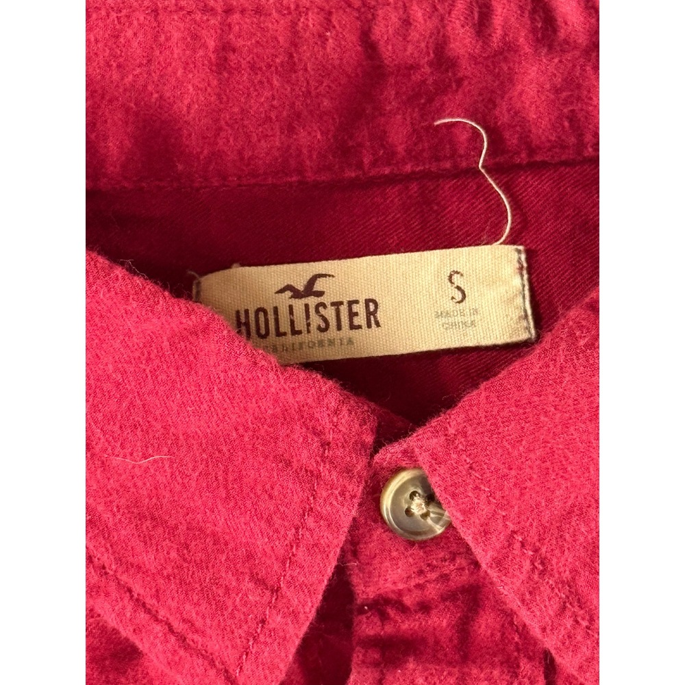 Y2K Hollister Womens Small Red Flannel Button Down Long Sleeve Seagull Logo - Picture 4 of 6